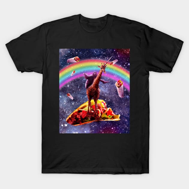 Space Sloth Riding Giraffe Unicorn - Taco & Burrito T-Shirt by Random Galaxy